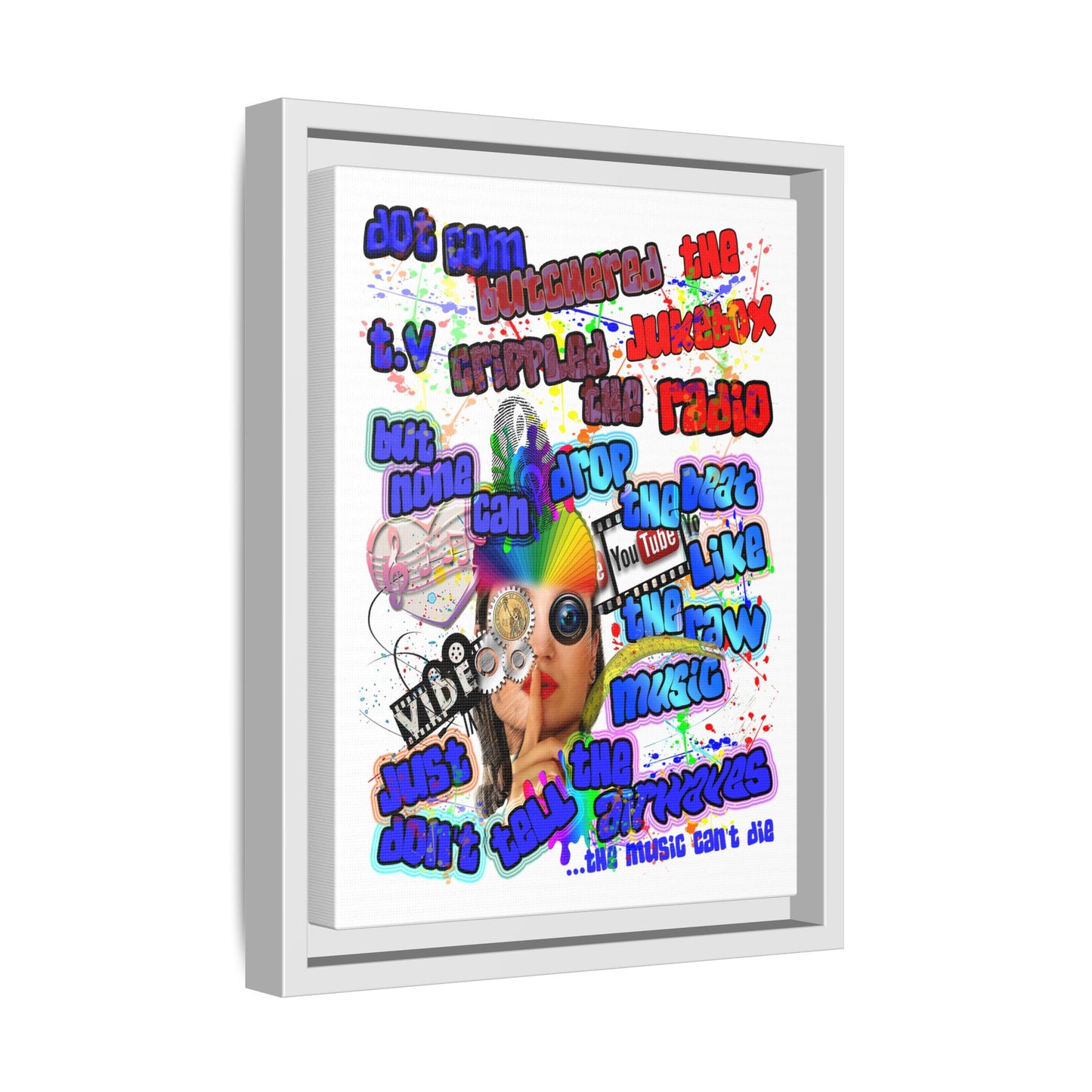 drop the beat - framed canvas art (white)