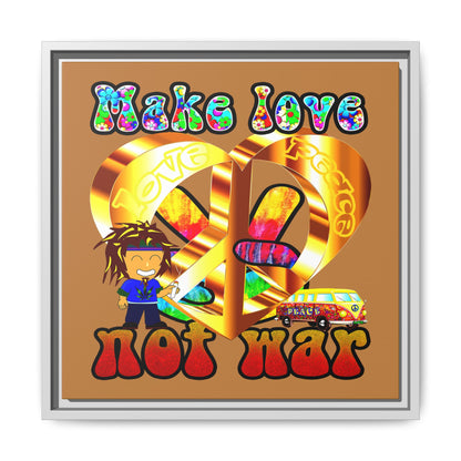 love peace - framed canvas art (light brown)