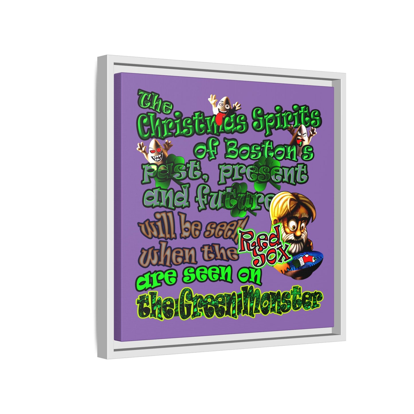 christmas spirits of boston - framed canvas art (light purple)