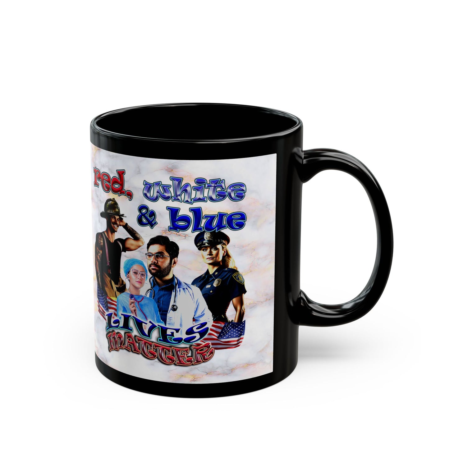 rw&b lives matter - Black Mug (white marble)