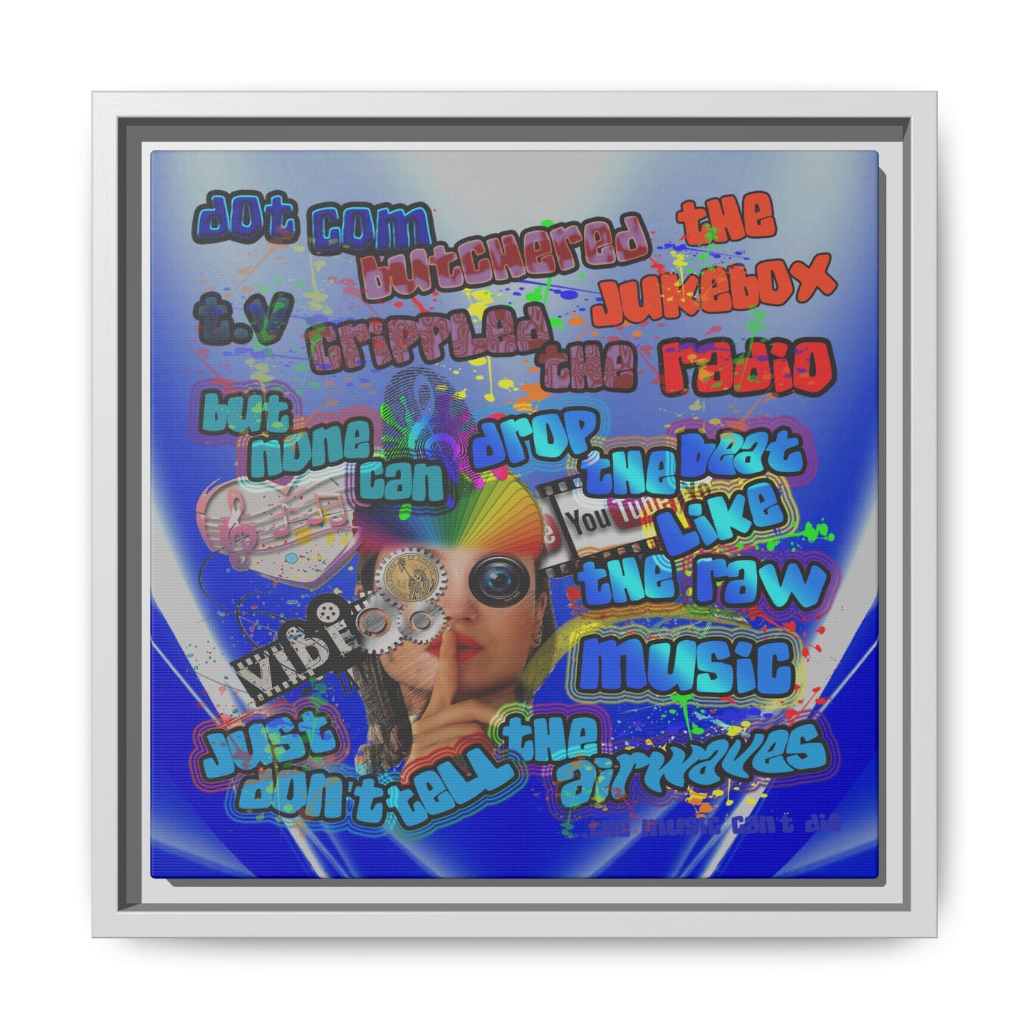 drop the beat - framed canvas art (blue-white wave)