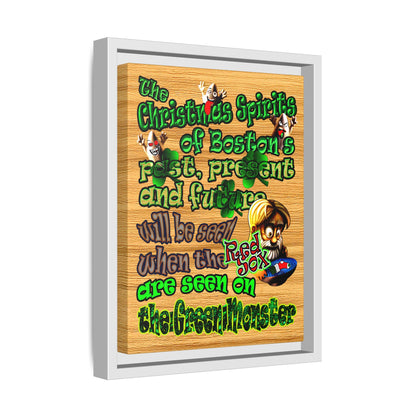 christmas spirits of boston - framed canvas art (butterscotch wood finish)
