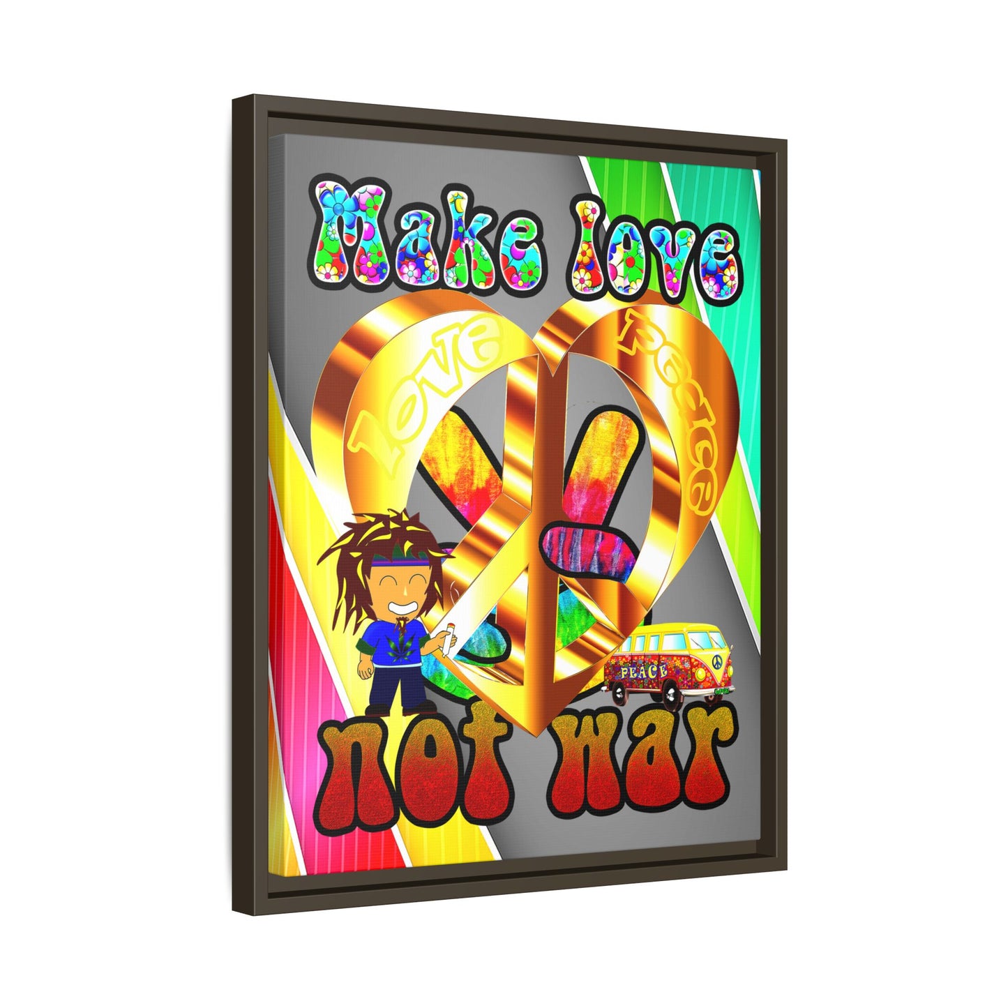 love peace - framed canvas art (rainbow split)