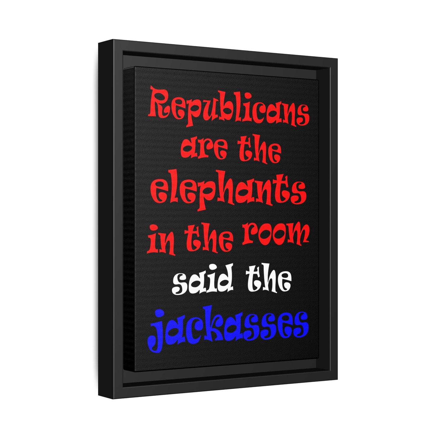 donkeys and elephants - framed canvas art (black)
