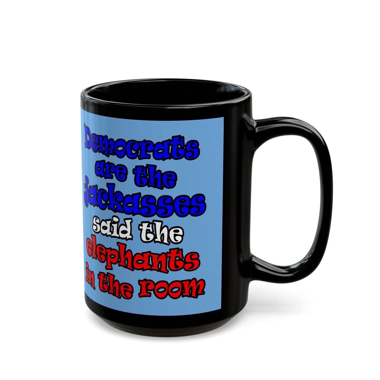 donkeys and elephants - Black Mug (light blue)