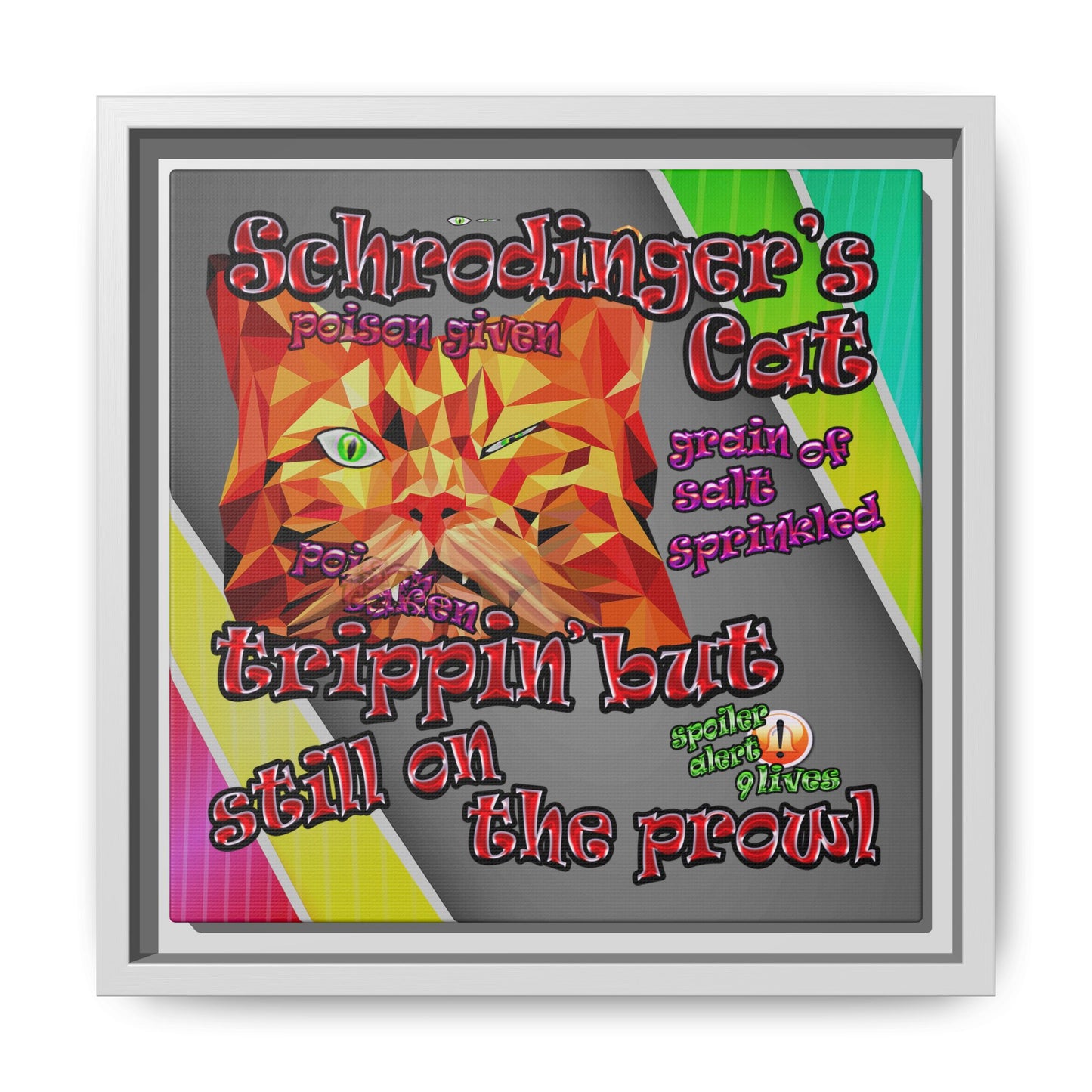schrodinger's cat - framed canvas art (rainbow split)