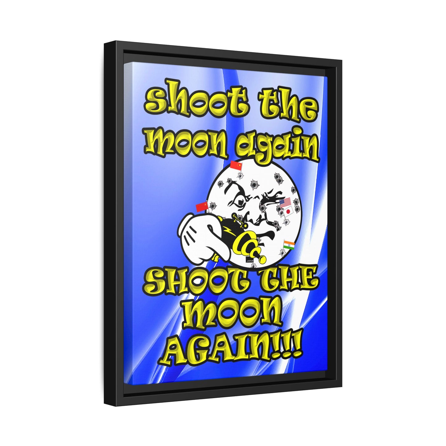 shoot the moon again - framed canvas art (blue-white wave)