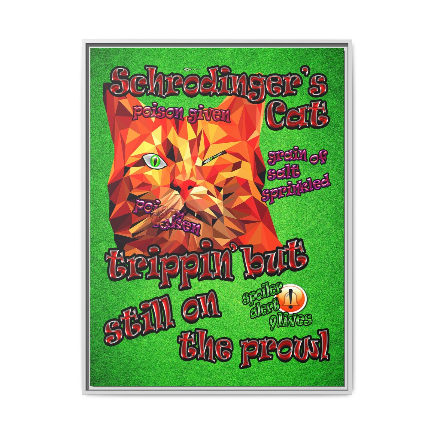 schrodinger's cat - framed canvas art (green turf)