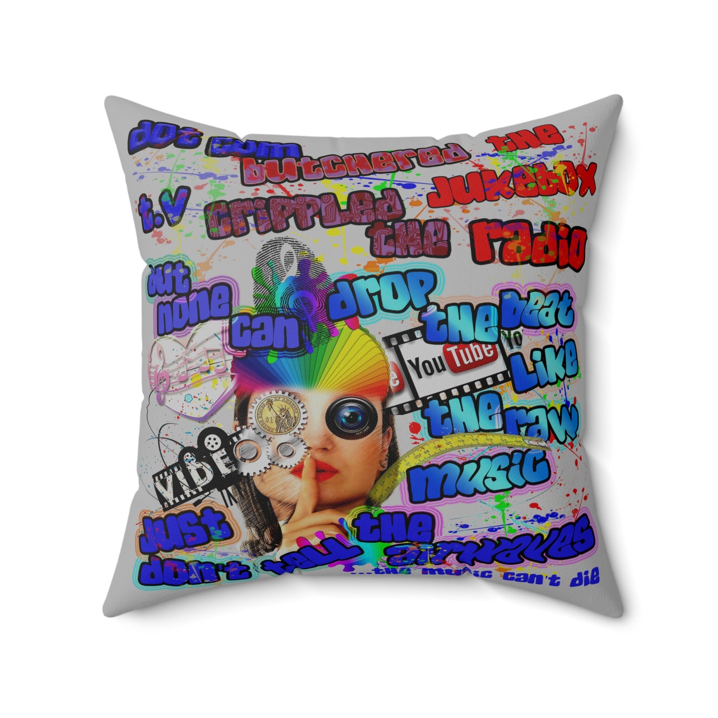 drop the beat - Spun Polyester Square Pillow - (light grey)