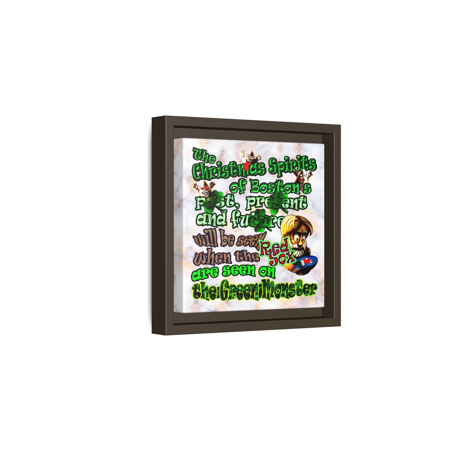 christmas spirits of boston - framed canvas art (white marble)