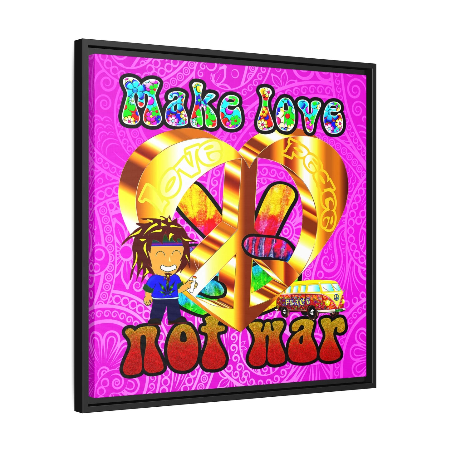 love peace - framed canvas art (pink swirl)