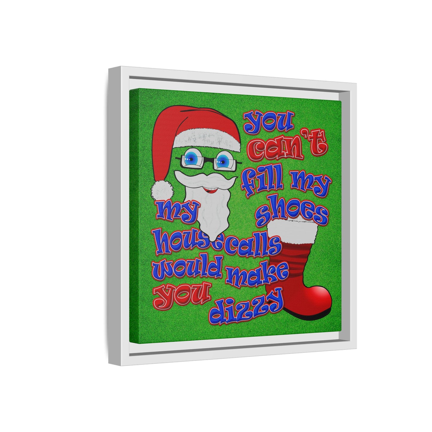 santa's shoes - framed canvas art (green turf)