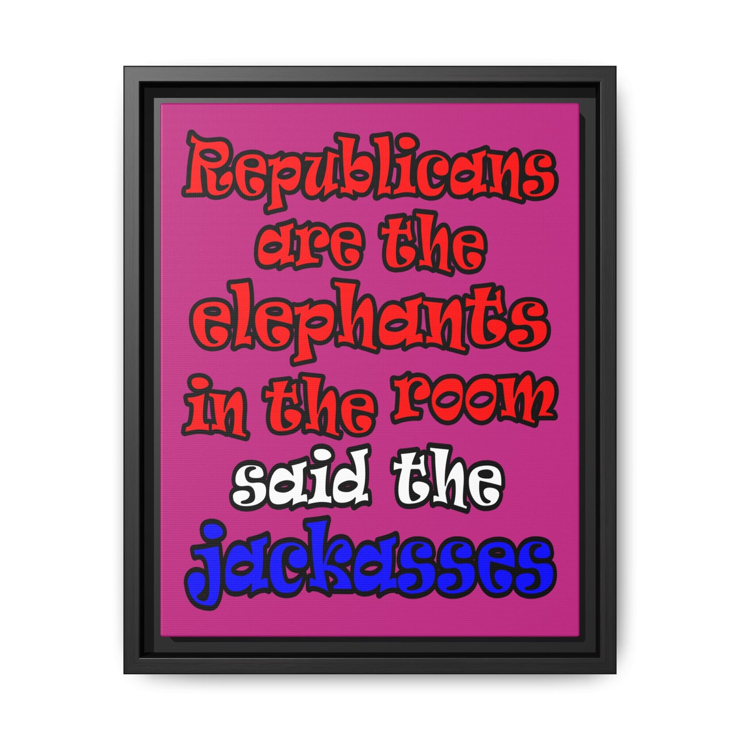 donkeys and elephants - framed canvas art (pink)