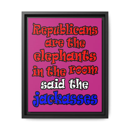 donkeys and elephants - framed canvas art (pink)