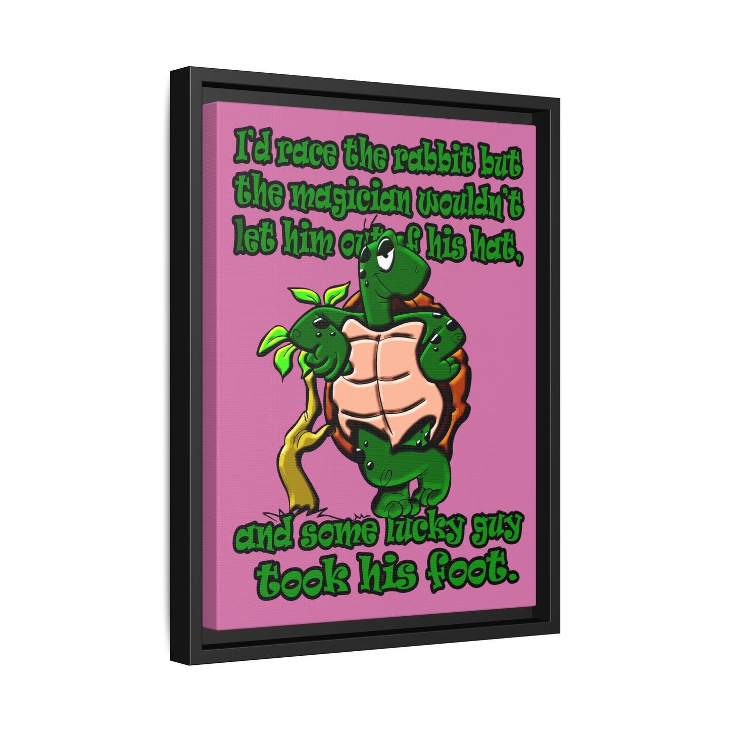 turtle race - framed canvas art (light pink)
