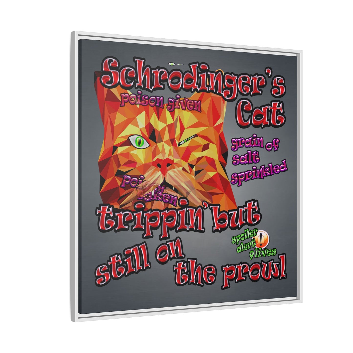 schrodinger's cat - framed canvas art (grey-light grey)