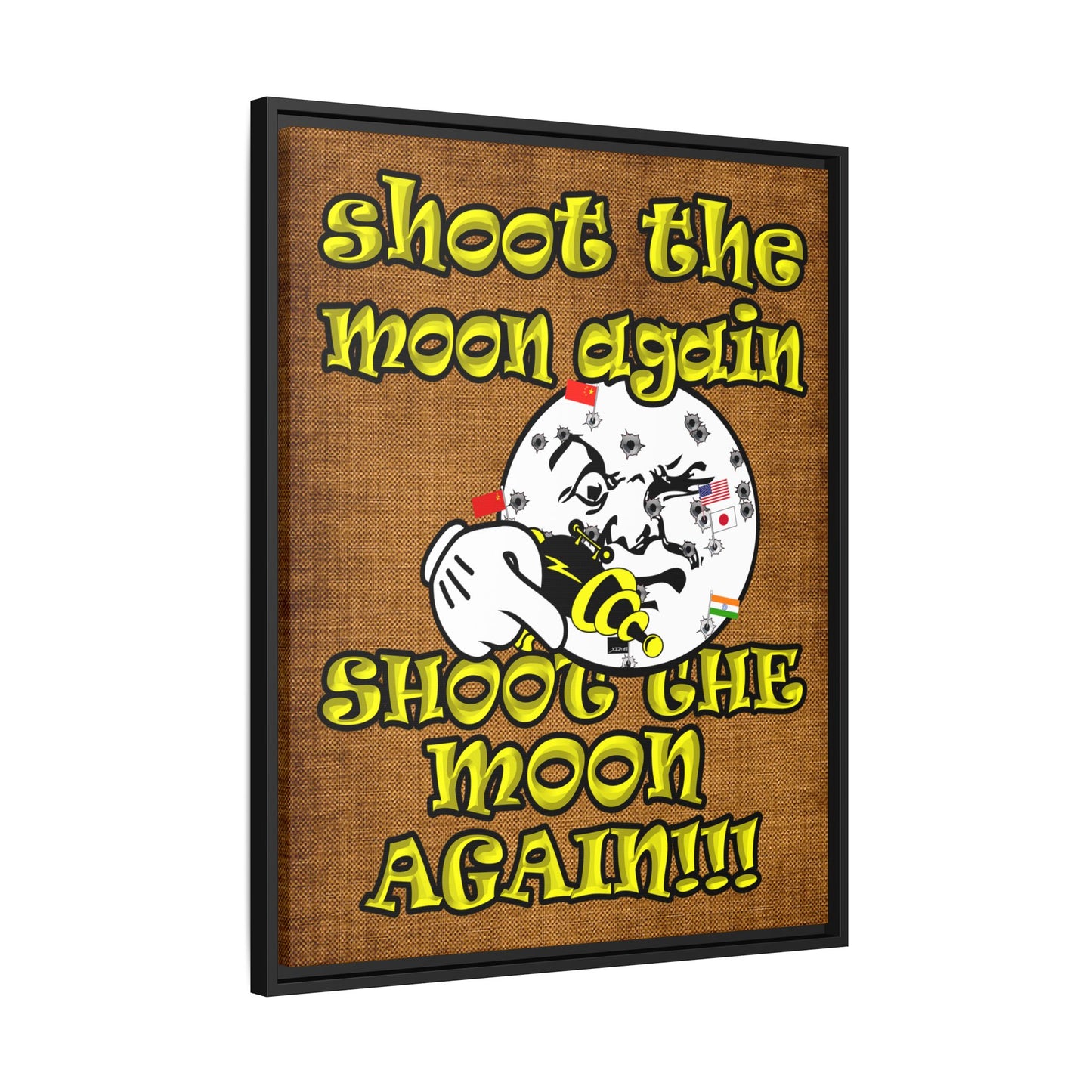 shoot the moon again - framed canvas art (brown papyrus)
