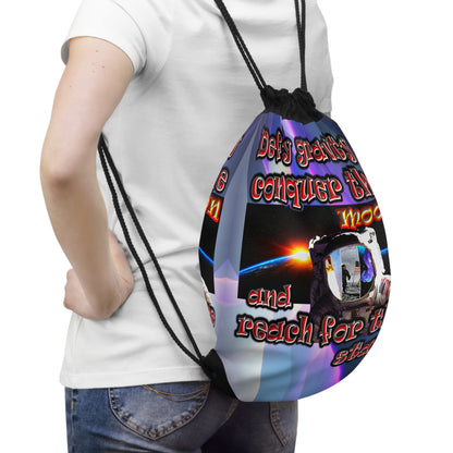 defy conquer reach - Drawstring Bag (grey-pink wave)