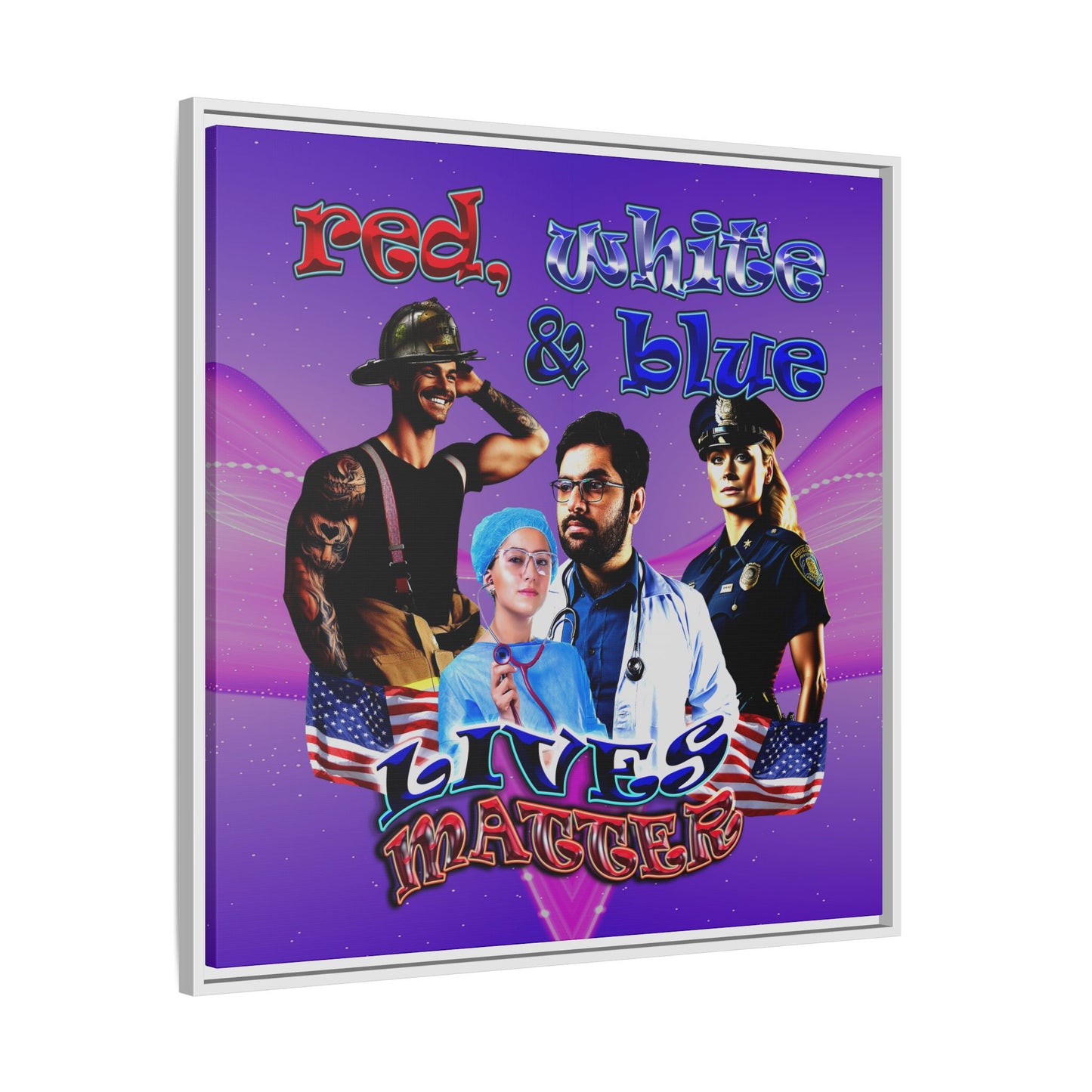 rw&b lives matter - framed canvas art (purple-pink wave)