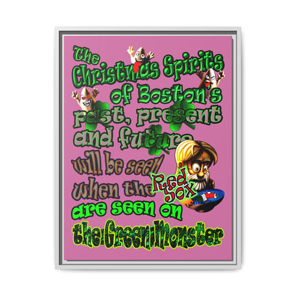 christmas spirits of boston - framed canvas art (light pink)