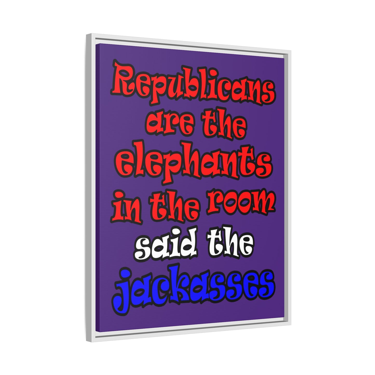 donkeys and elephants - framed canvas art (purple)