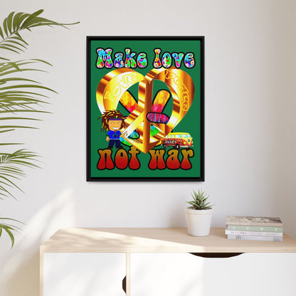 love peace - framed canvas art (dark green)