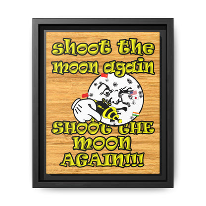 shoot the moon again - framed canvas art (butterscotch wood finish)