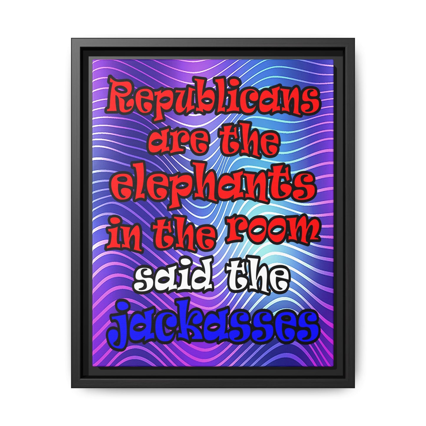 donkeys and elephants - framed canvas art (purple wave)