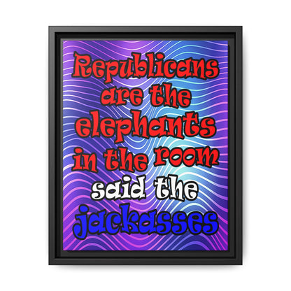 donkeys and elephants - framed canvas art (purple wave)