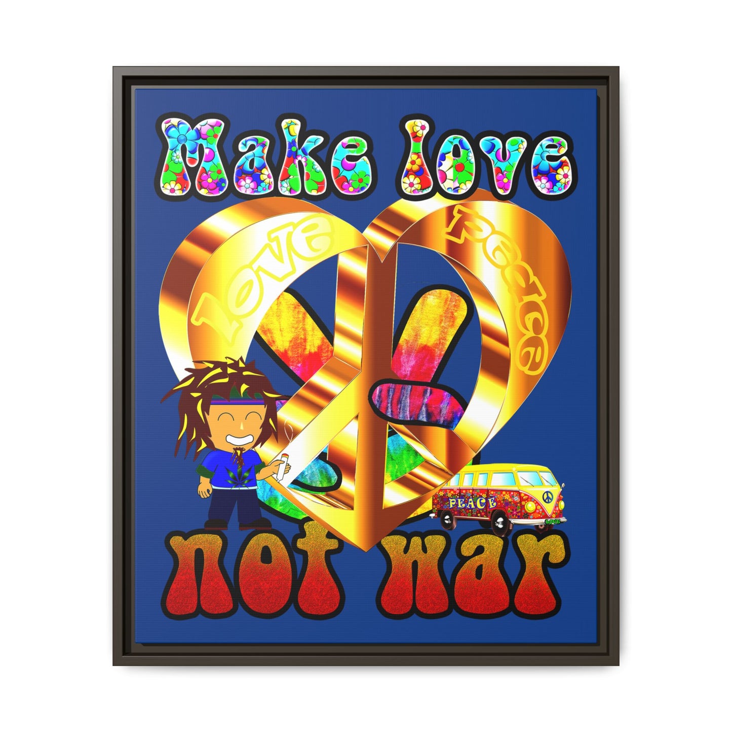 love peace - framed canvas art (dark blue)