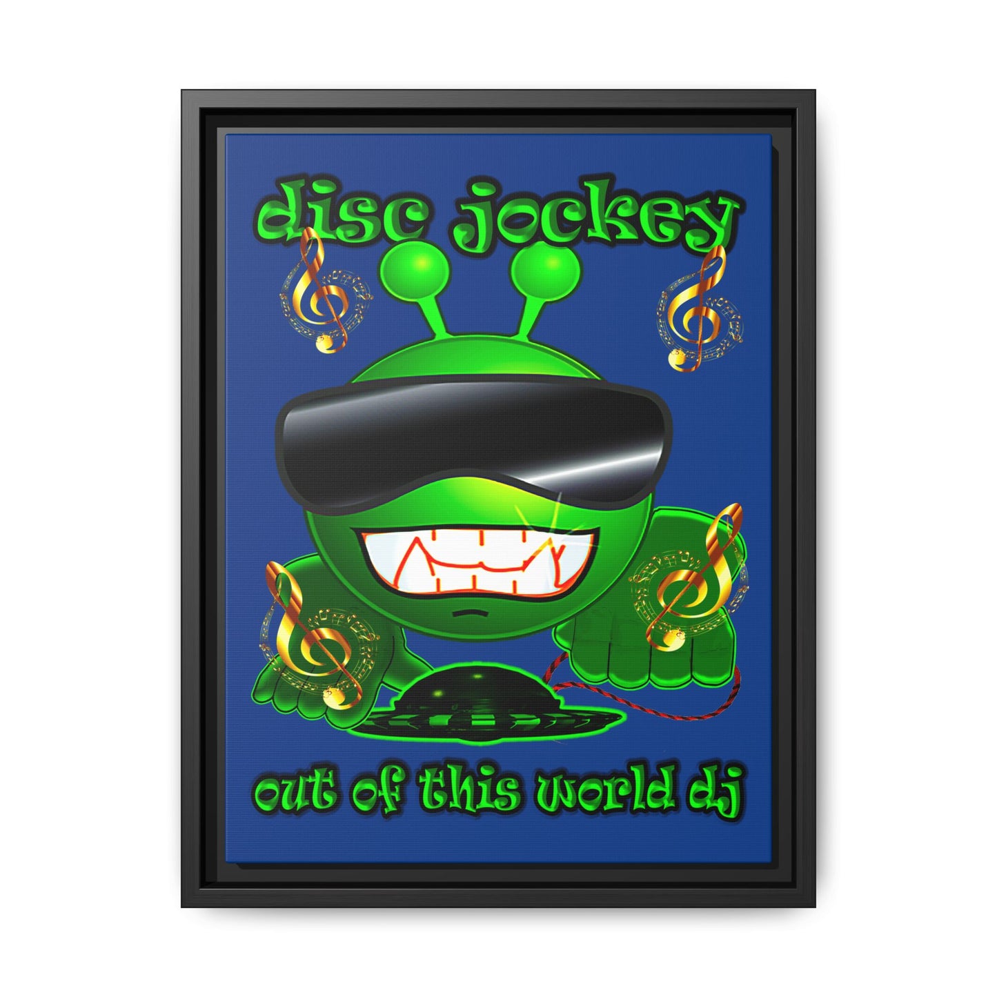 disc jockey - framed canvas art (dark blue)