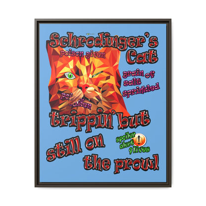schrodinger's cat - framed canvas art (light blue)