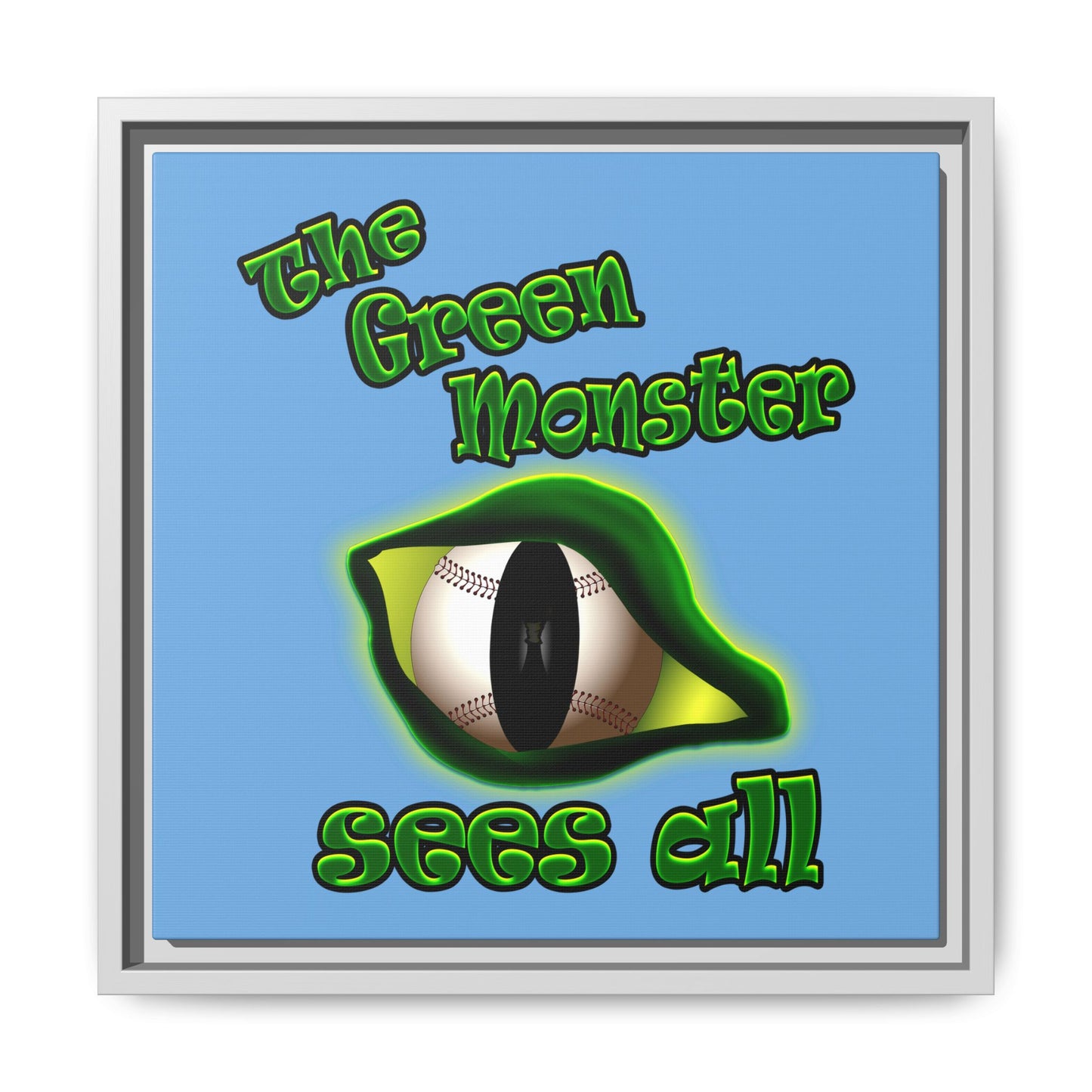green monster - framed canvas art (light blue)