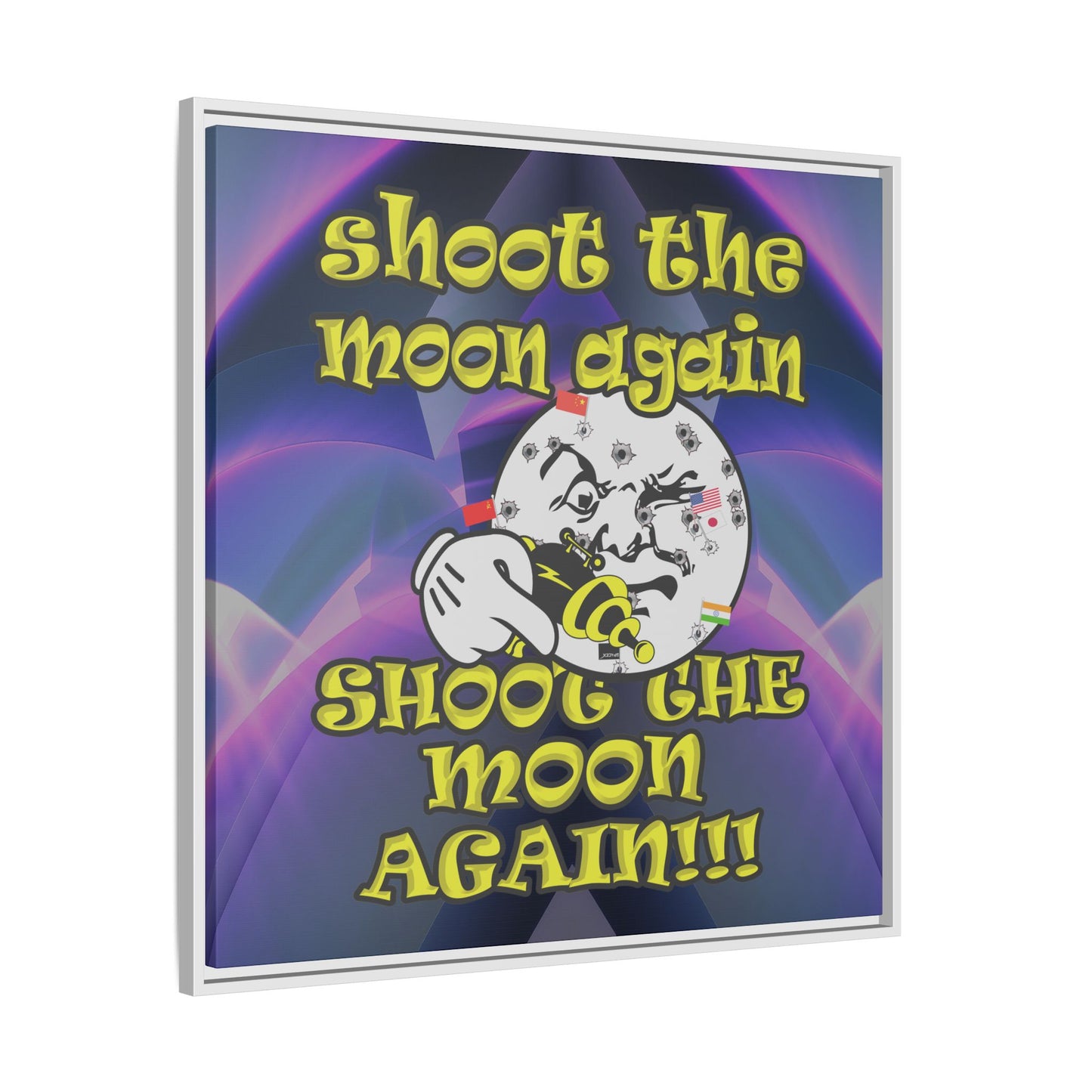 shoot the moon again - framed canvas art (grey-pink wave)