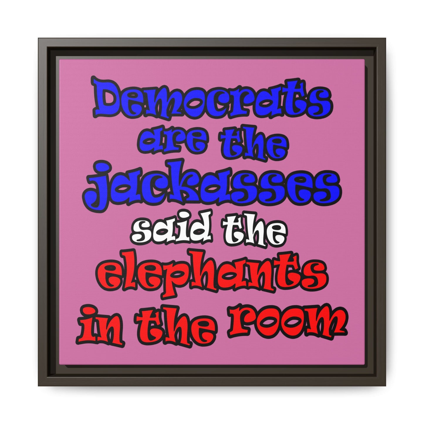 donkeys and elephants - framed canvas art (light pink)