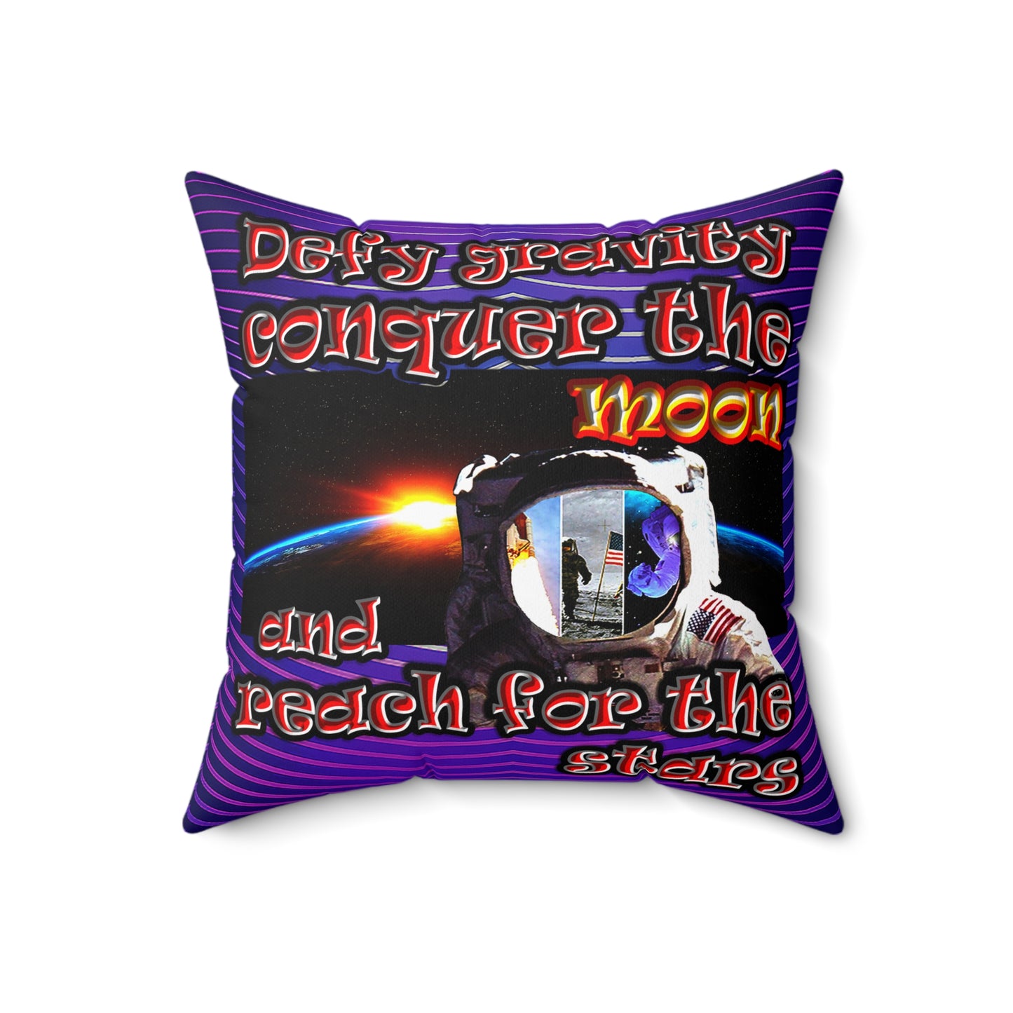 defy conquer reach - Spun Polyester Square Pillow - (purple wave)