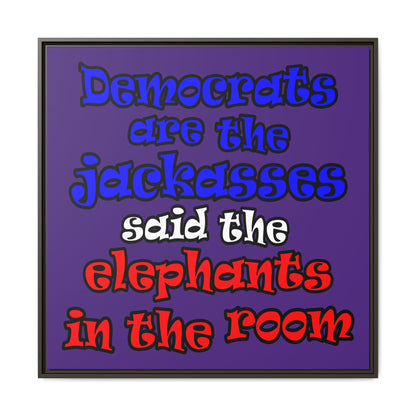 donkeys and elephants - framed canvas art (purple)