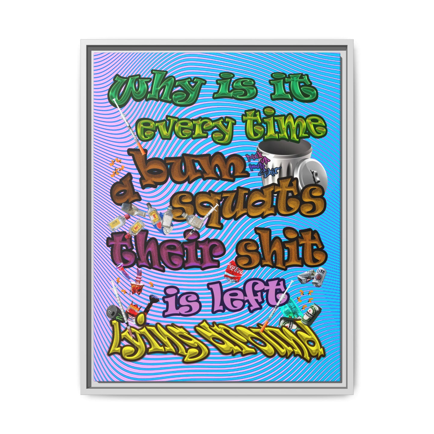 the bum's shit - framed canvas art (light blue-purple wave)