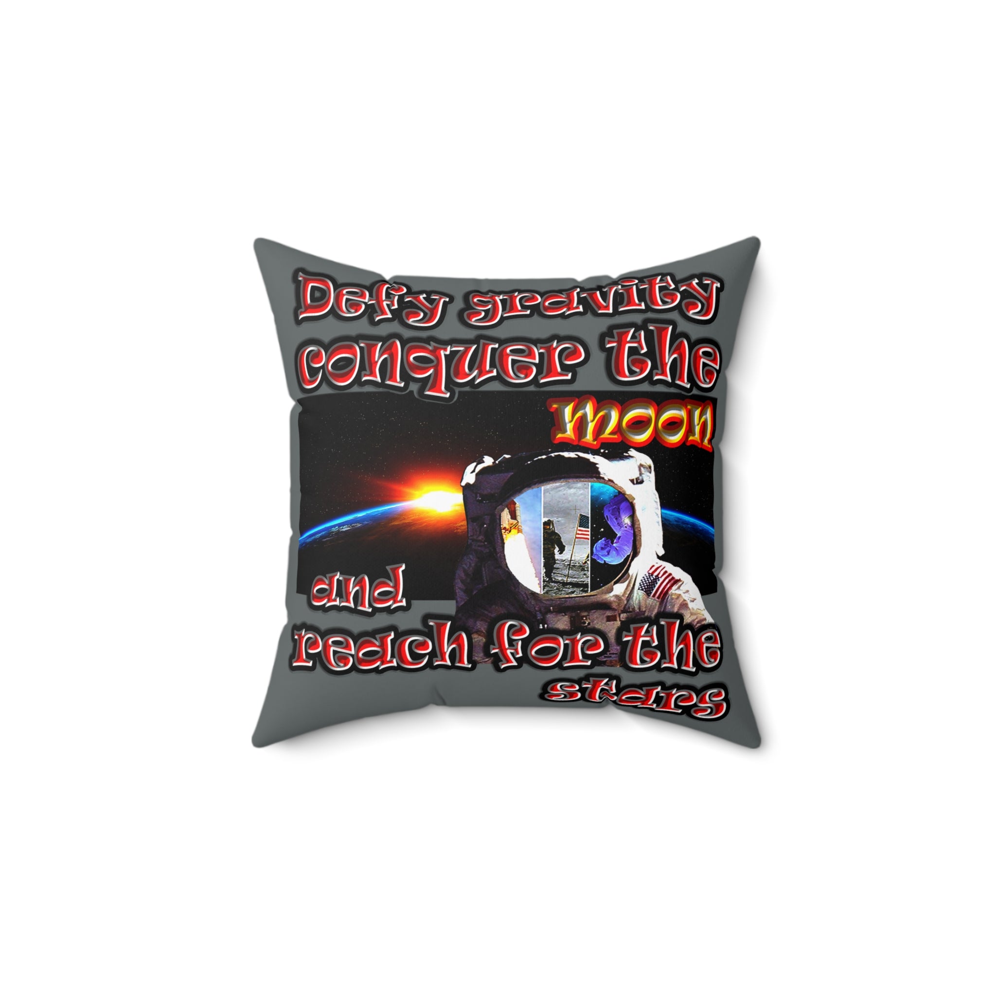 defy conquer reach - Spun Polyester Square Pillow - (dark grey)