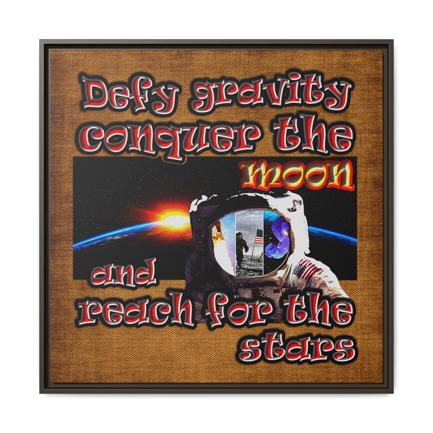defy conquer reach - framed canvas art (brown papyrus)