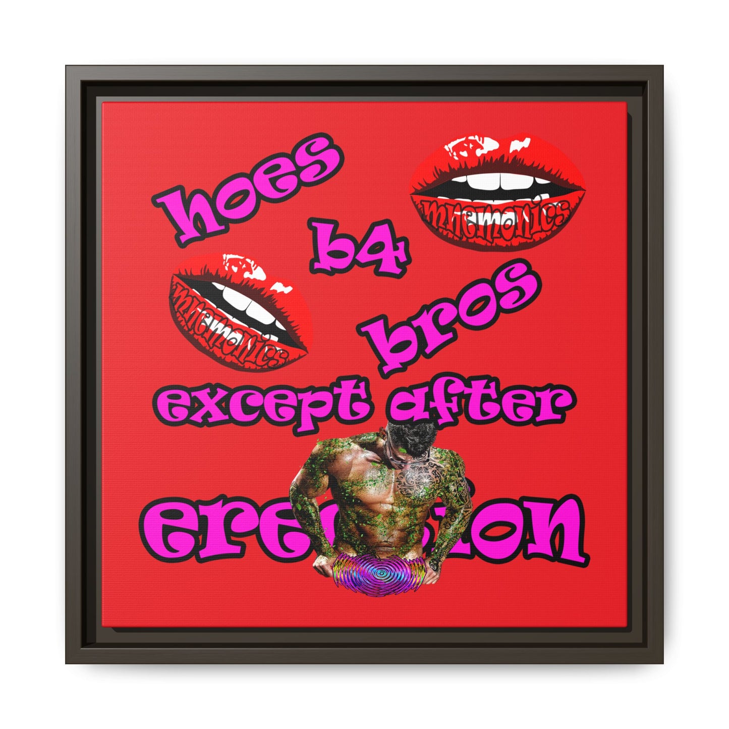hoes b4 bros - framed canvas art (red)