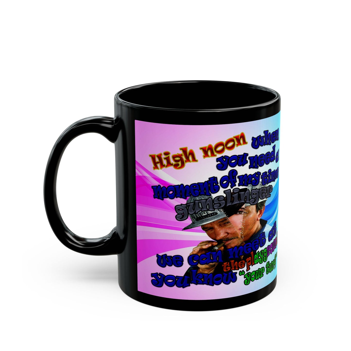 high noon - Black Mug (light blue-pink wave)