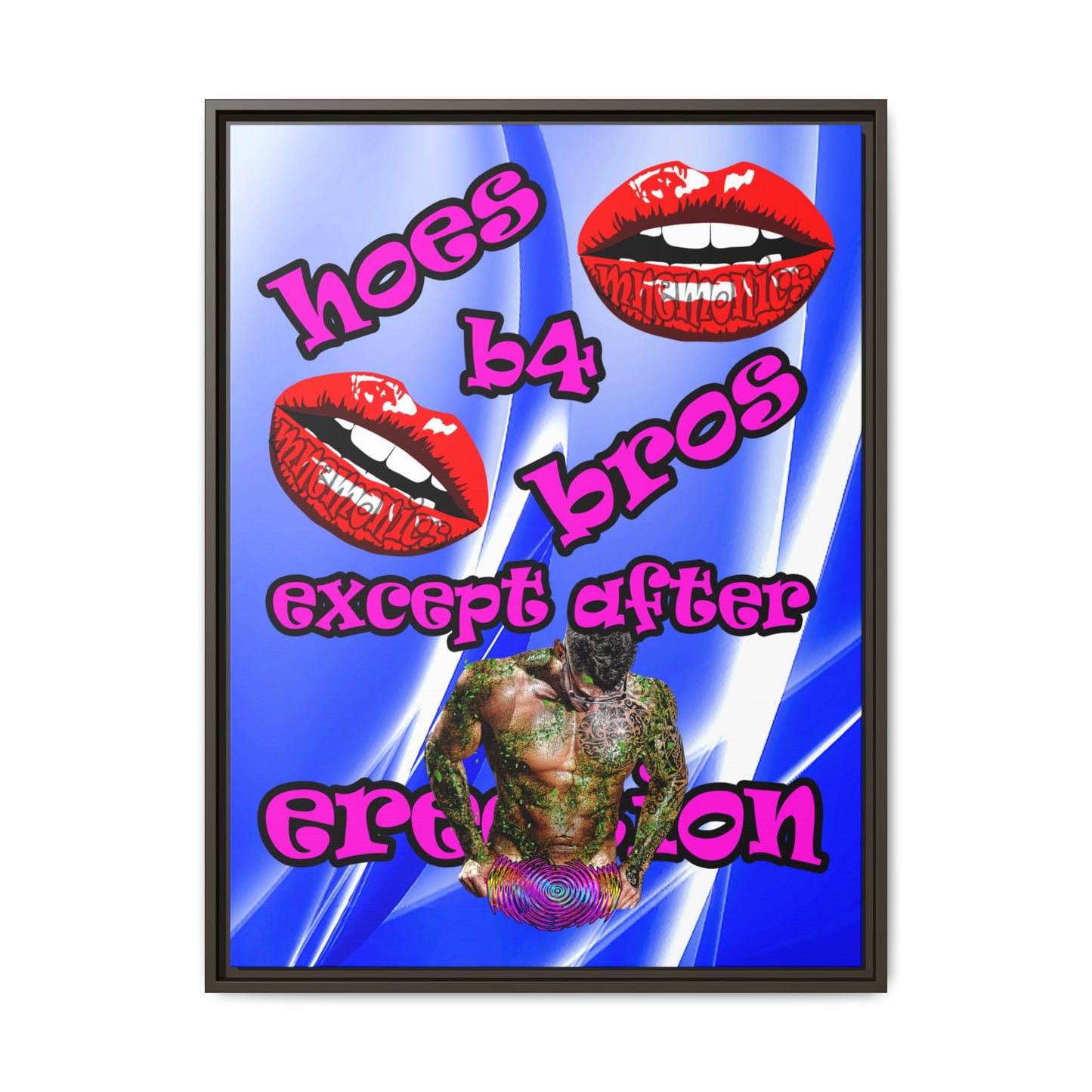 hoes b4 bros - framed canvas art (blue-white wave)