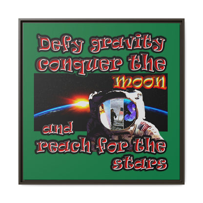 defy conquer reach - framed canvas art (dark green)