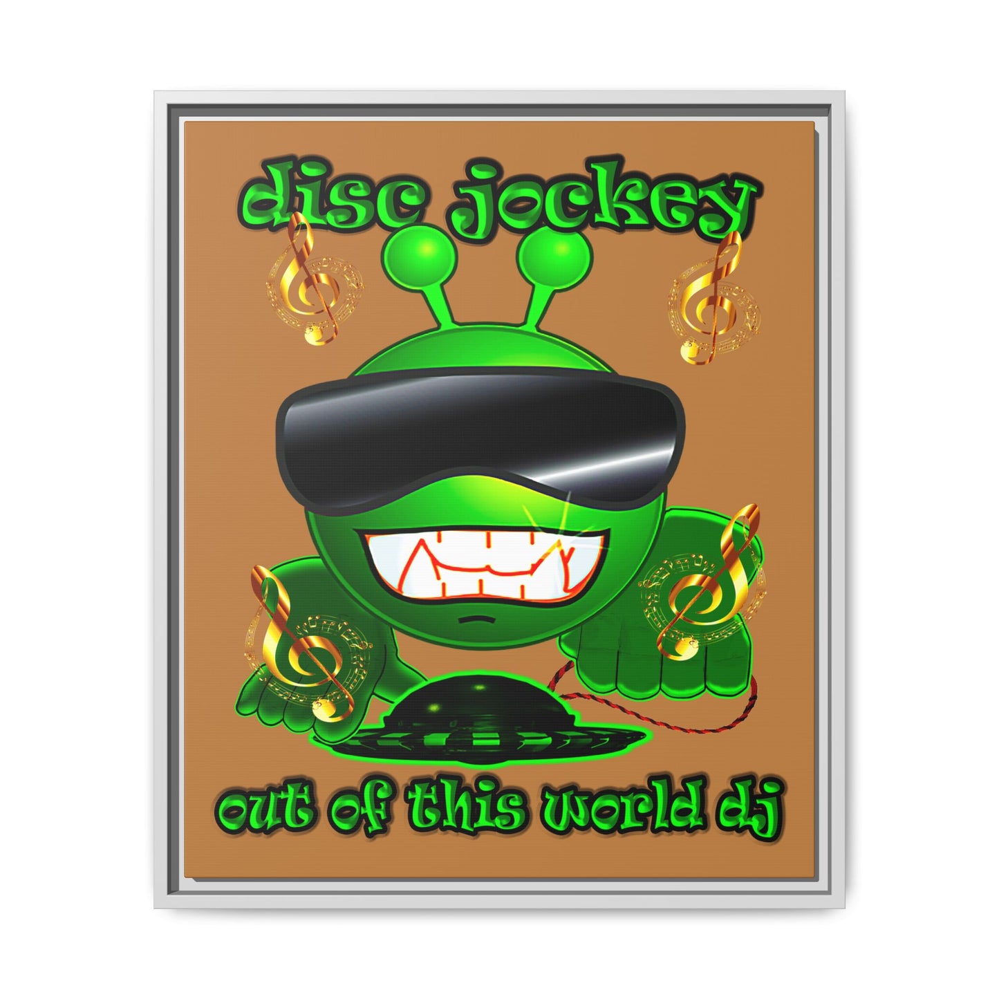 disc jockey - framed canvas art (light brown)