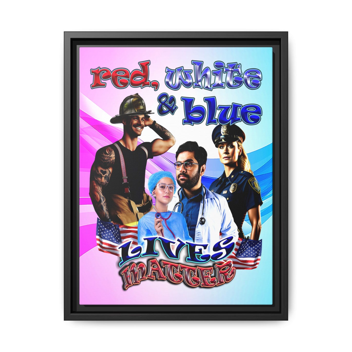 rw&b lives matter - framed canvas art (light blue-pink wave)