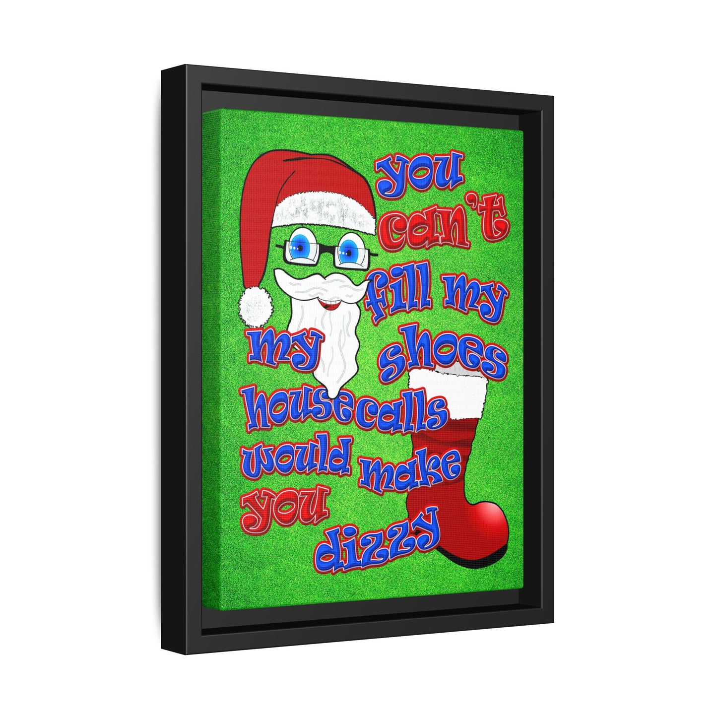 santa's shoes - framed canvas art (green turf)