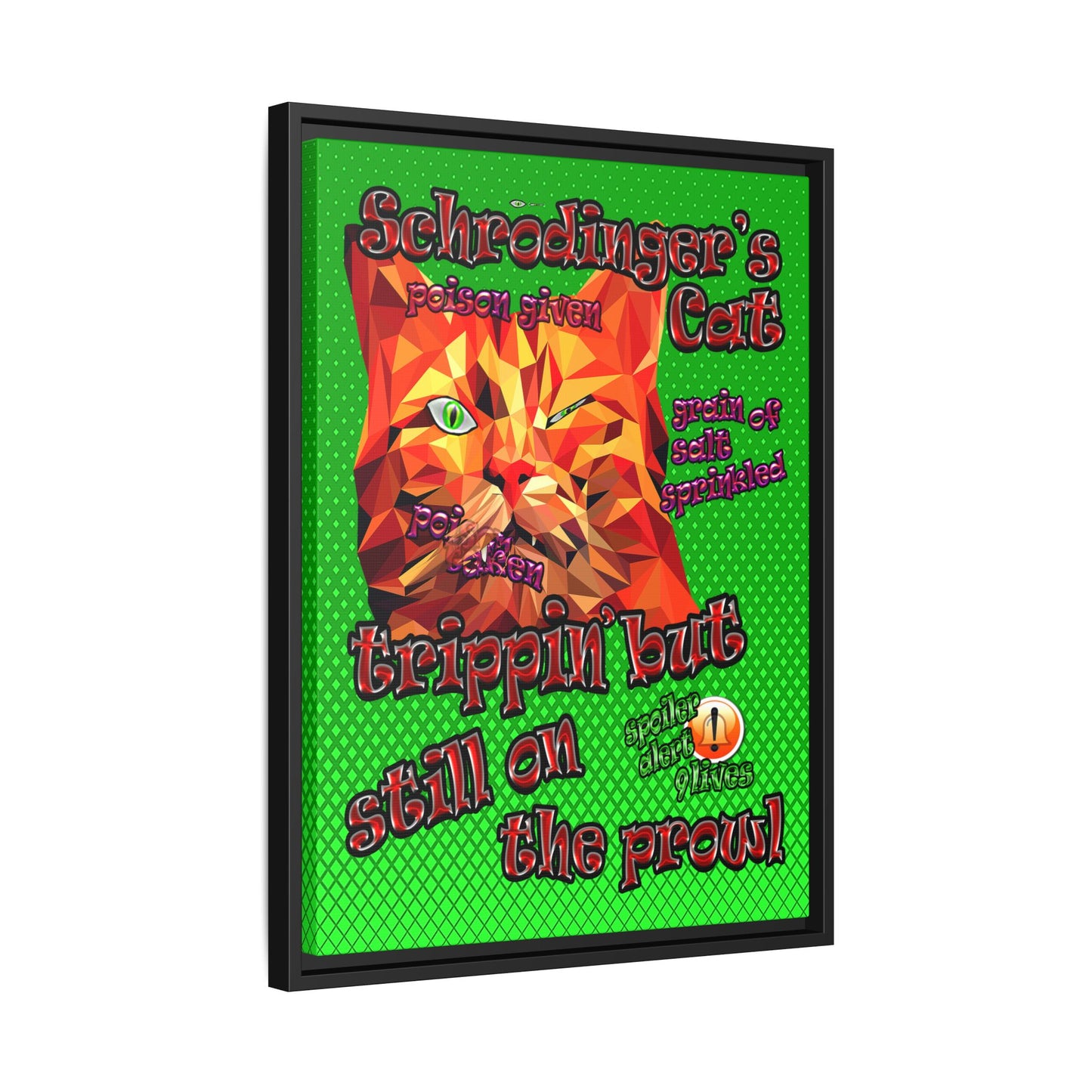 schrodinger's cat - framed canvas art (logo green)