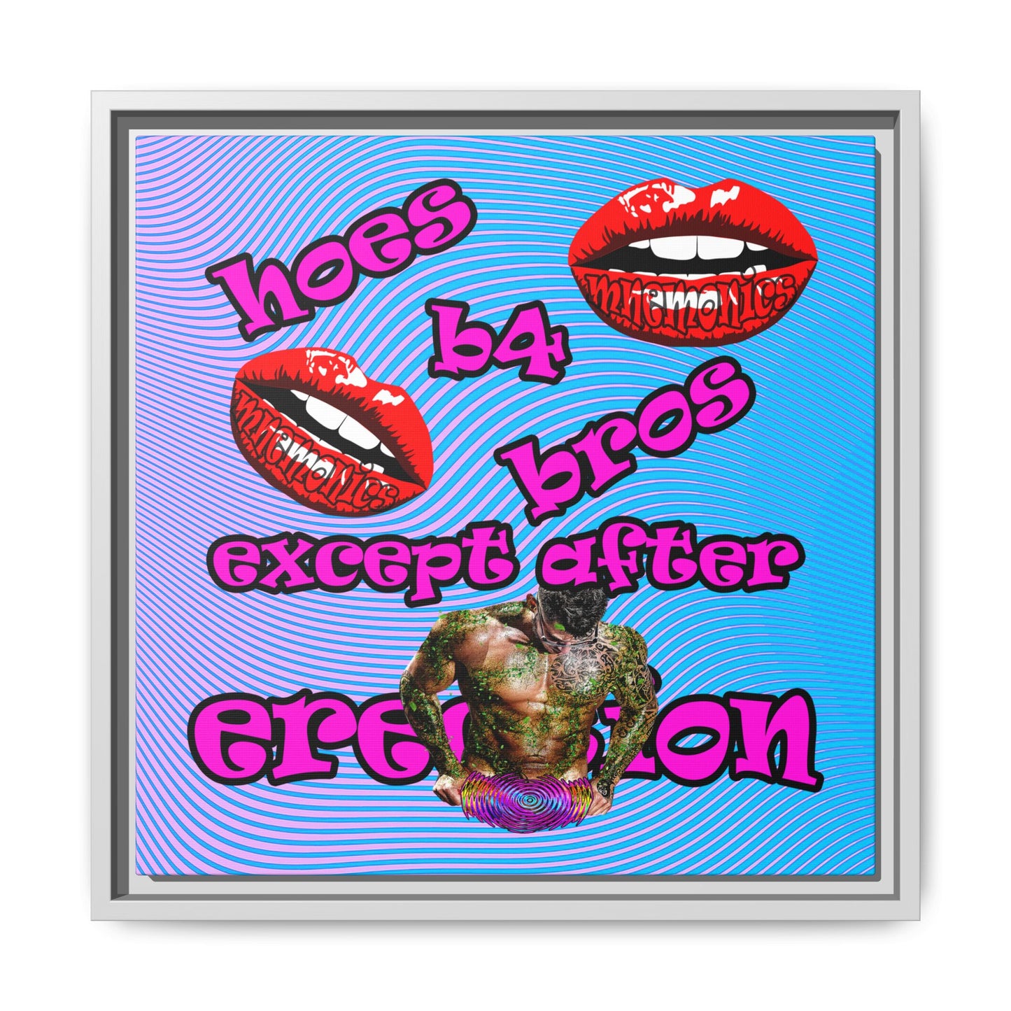 hoes b4 bros - framed canvas art (light blue-purple wave)