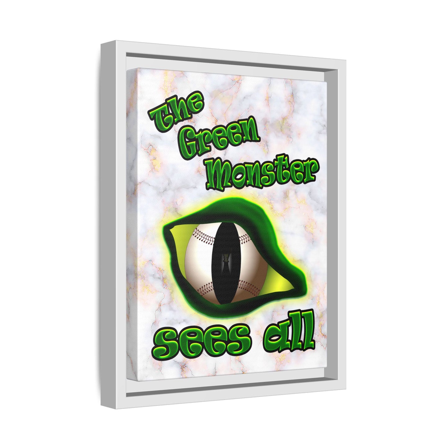green monster - framed canvas art (white marble)